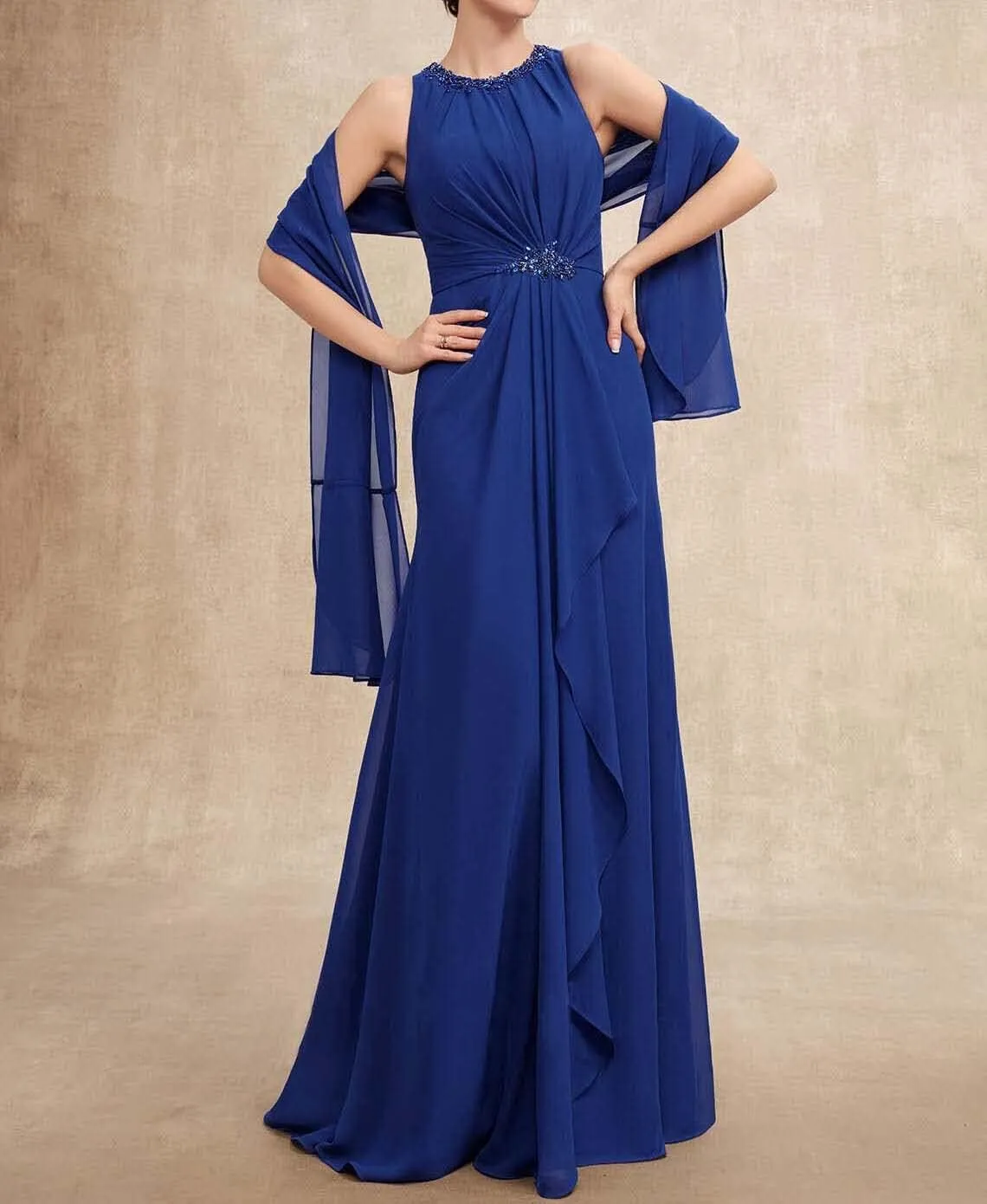 NABN Mother of The Bride Dresses 2Pcs with Rhinestone Buckle Wedding Guest Dresses with Jacket Formal Evening Dresses Chiffon