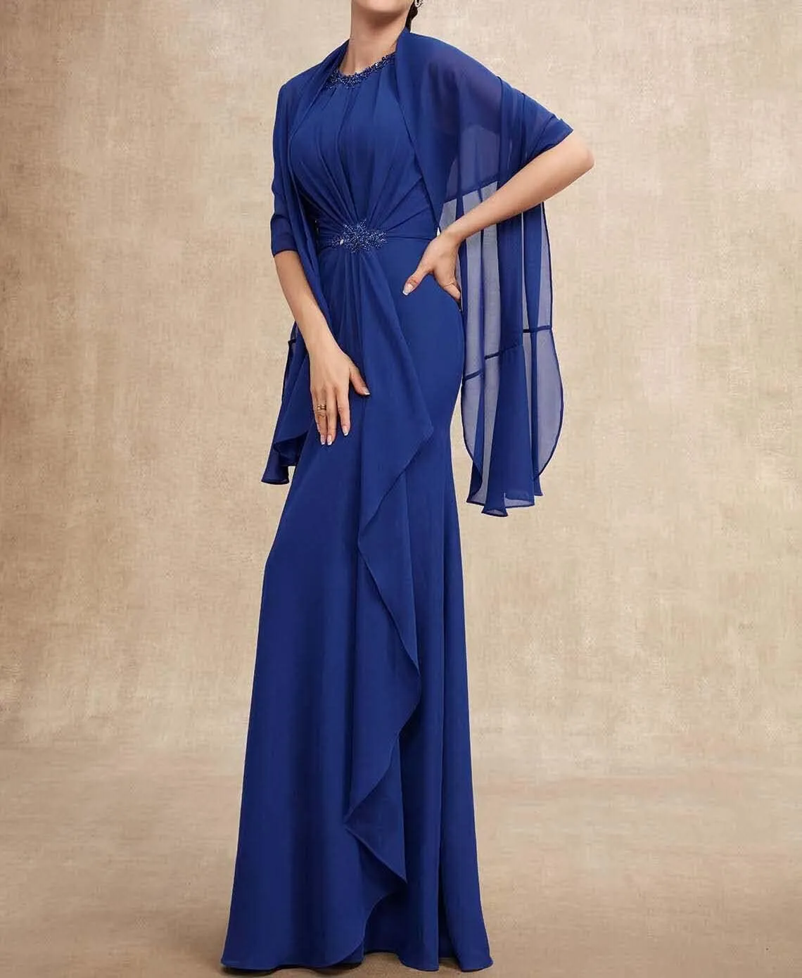 NABN Mother of The Bride Dresses 2Pcs with Rhinestone Buckle Wedding Guest Dresses with Jacket Formal Evening Dresses Chiffon