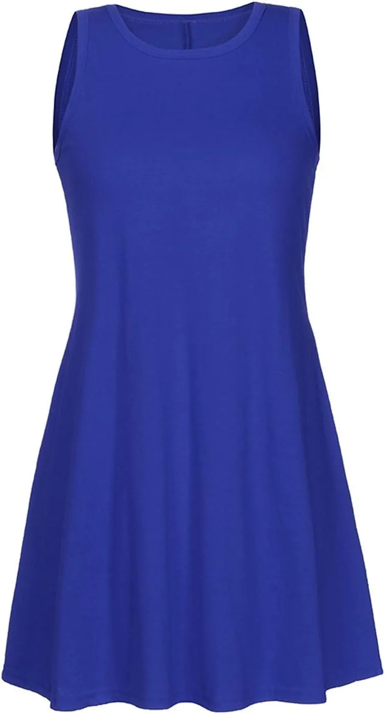 NATHGAM Tank Dress for Women Summer Beach Cover Up Sleeveless Mini Sundress Swing Casual Loose Fit T-Shirt Dress with Pockets