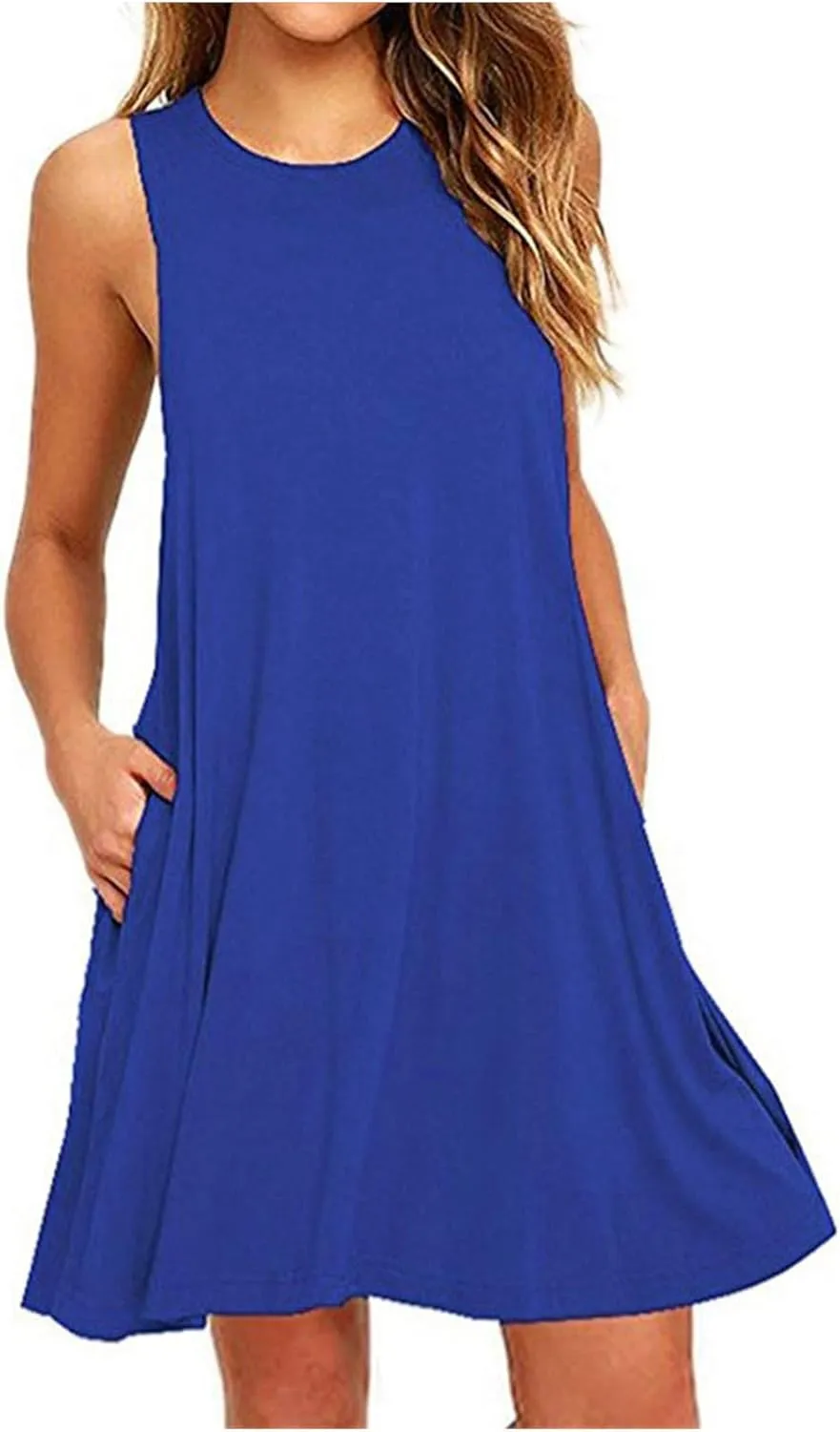 NATHGAM Tank Dress for Women Summer Beach Cover Up Sleeveless Mini Sundress Swing Casual Loose Fit T-Shirt Dress with Pockets