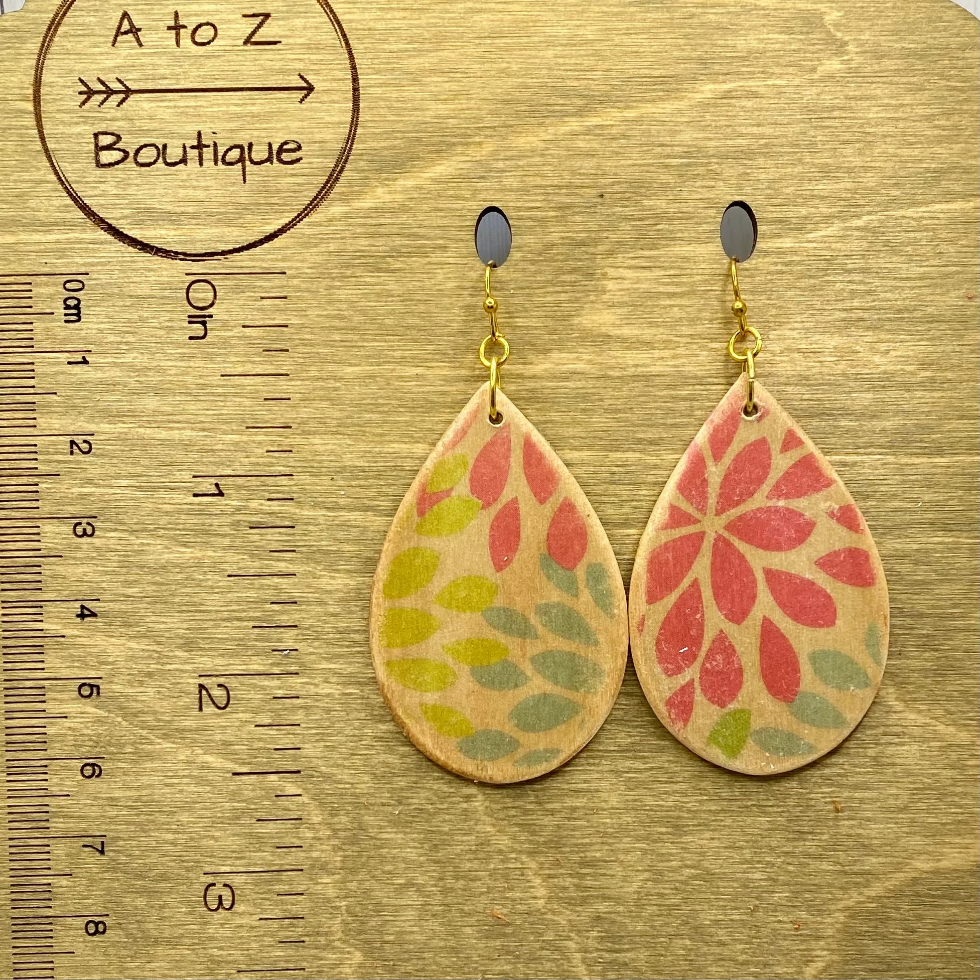 Natural Wood Floral Wood Earrings