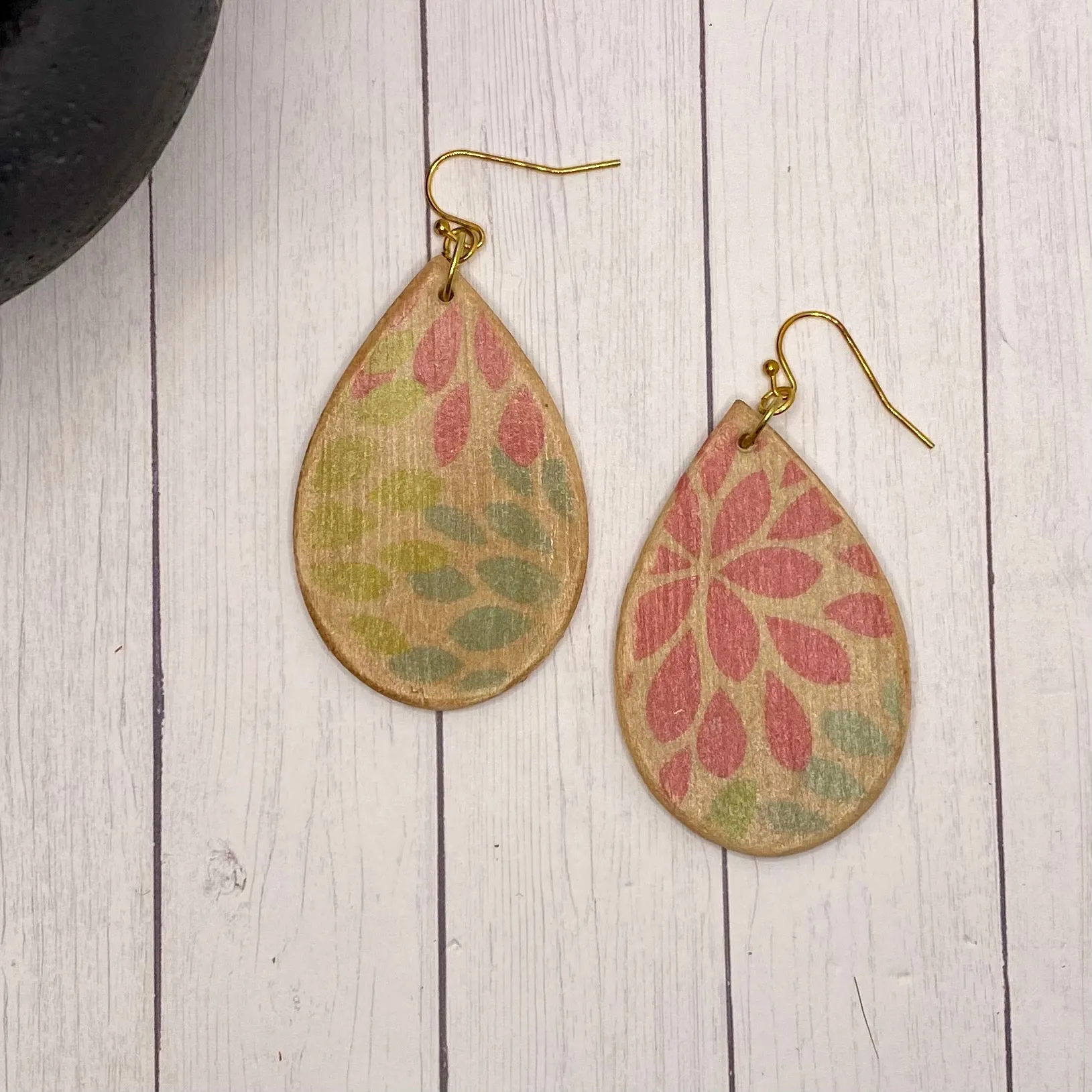 Natural Wood Floral Wood Earrings