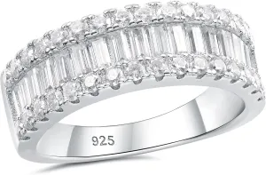 Newshe Jewellery Moissanite Wedding Bands for Women 925 Sterling Silver Eternity Rings Emerald Promise Engagement Size 5-10