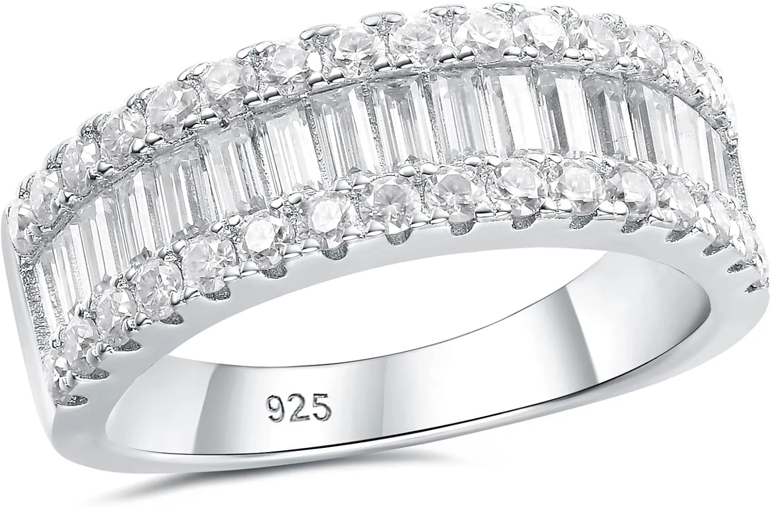 Newshe Jewellery Moissanite Wedding Bands for Women 925 Sterling Silver Eternity Rings Emerald Promise Engagement Size 5-10