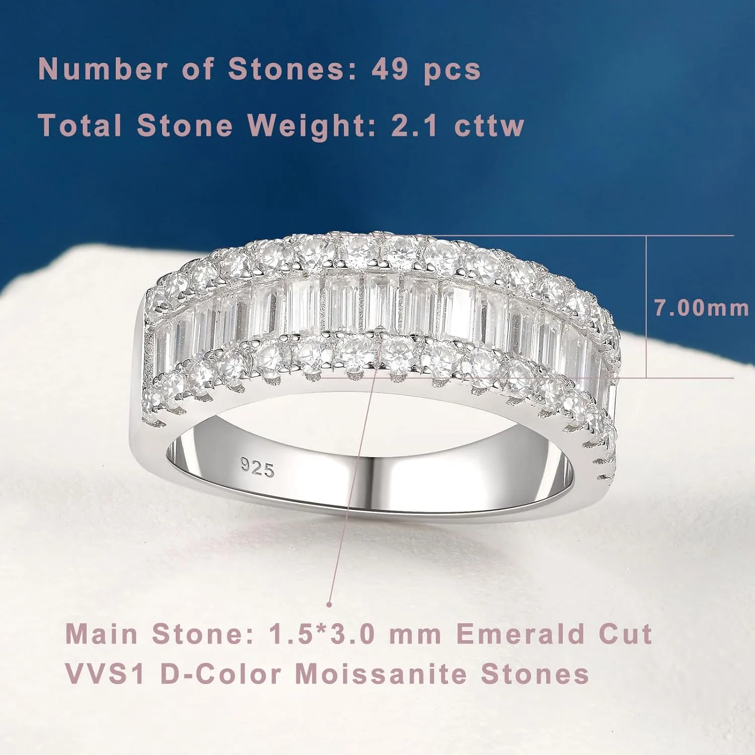 Newshe Jewellery Moissanite Wedding Bands for Women 925 Sterling Silver Eternity Rings Emerald Promise Engagement Size 5-10