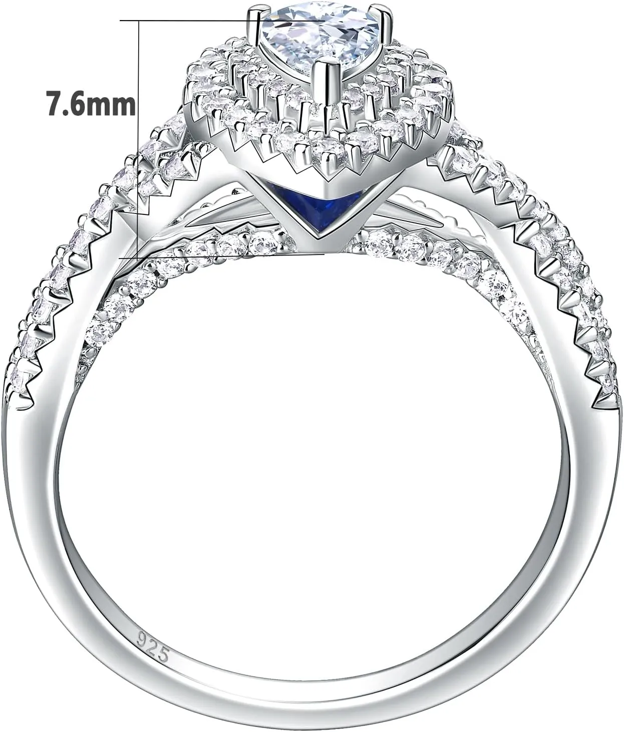 Newshe Jewellery Wedding Rings for Women Engagement Ring Sets AAAAA Cz 925 Sterling Silver 1.7Ct Pear Teardrop Size 4-13