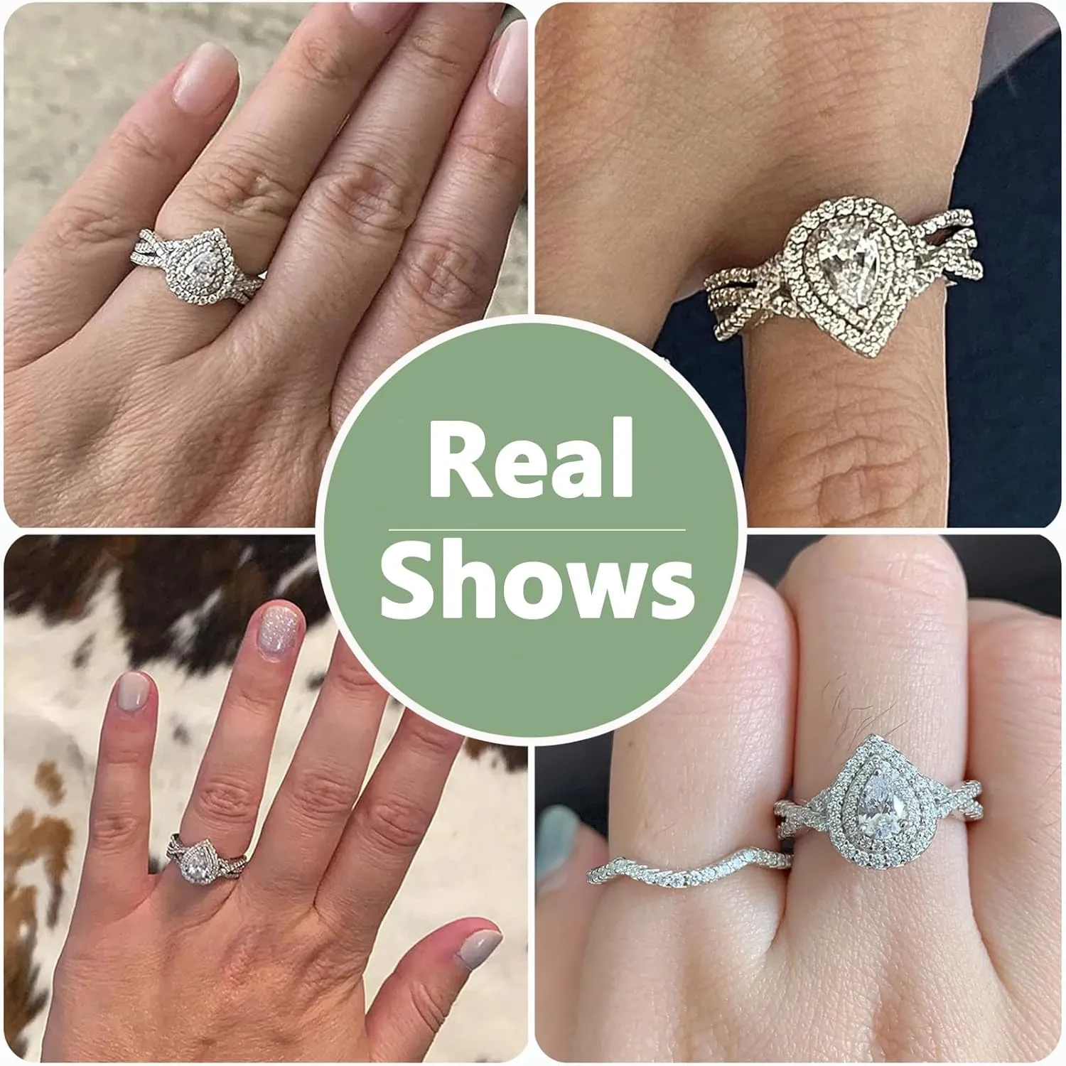 Newshe Jewellery Wedding Rings for Women Engagement Ring Sets AAAAA Cz 925 Sterling Silver 1.7Ct Pear Teardrop Size 4-13