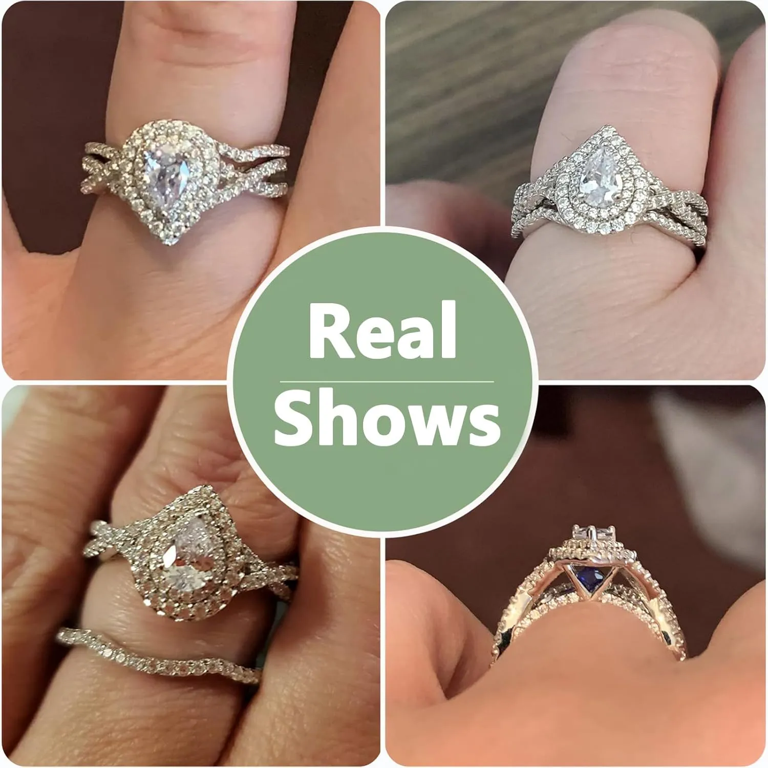 Newshe Jewellery Wedding Rings for Women Engagement Ring Sets AAAAA Cz 925 Sterling Silver 1.7Ct Pear Teardrop Size 4-13