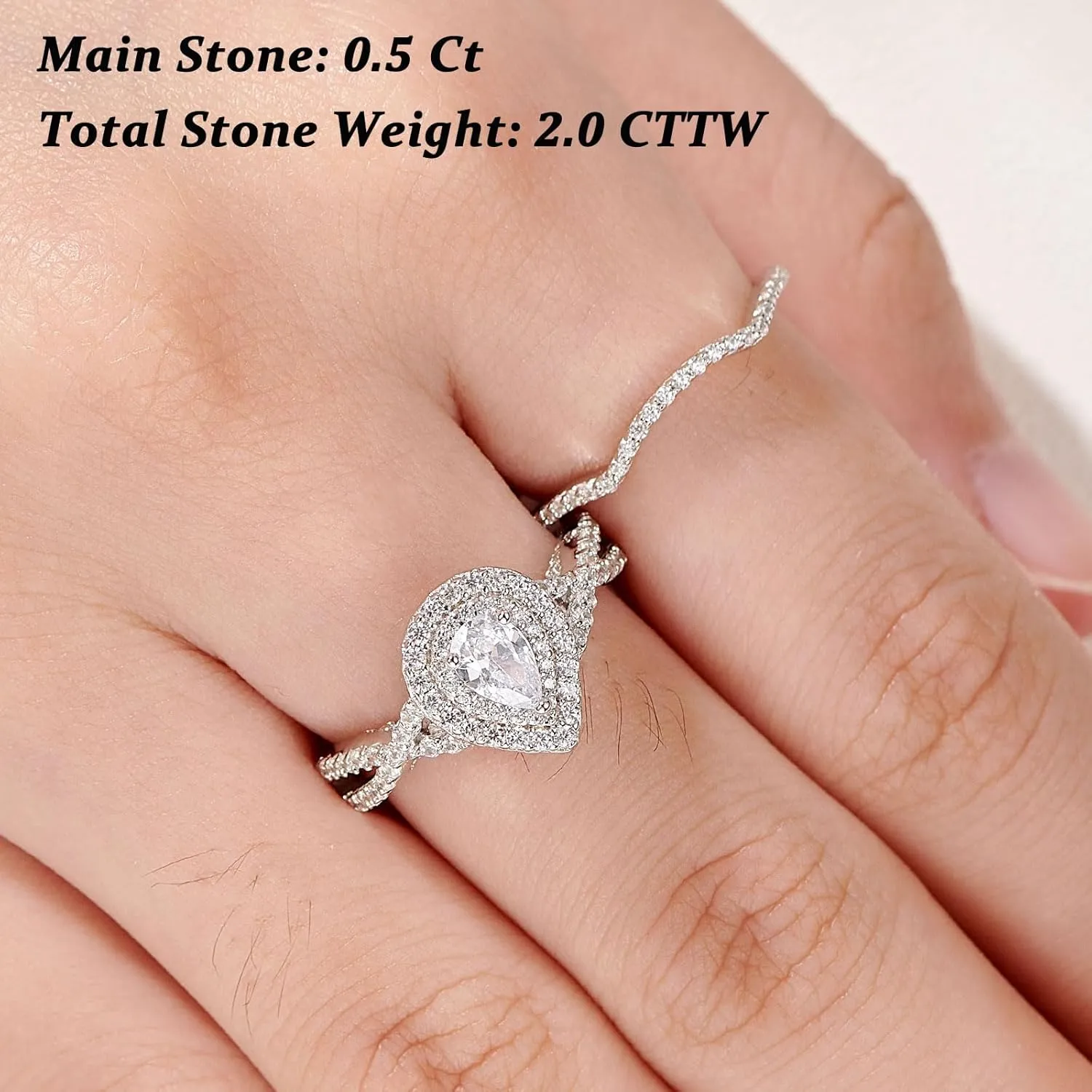 Newshe Jewellery Wedding Rings for Women Engagement Ring Sets AAAAA Cz 925 Sterling Silver 1.7Ct Pear Teardrop Size 4-13