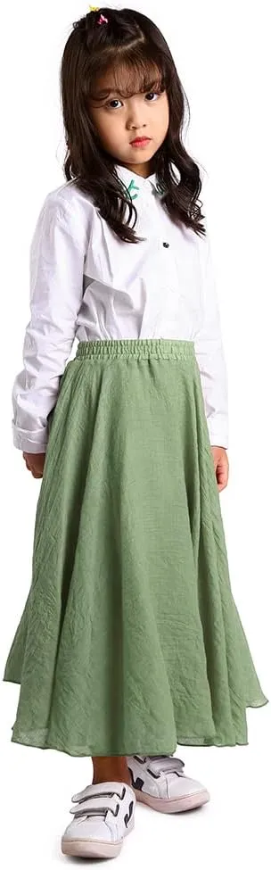 OCHENTA Little Big Girls Cotton Long Maxi Skirts Casual Renaissance Fairy Boho Skirts