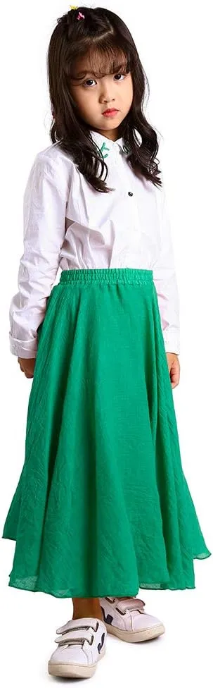 OCHENTA Little Big Girls Cotton Long Maxi Skirts Casual Renaissance Fairy Boho Skirts