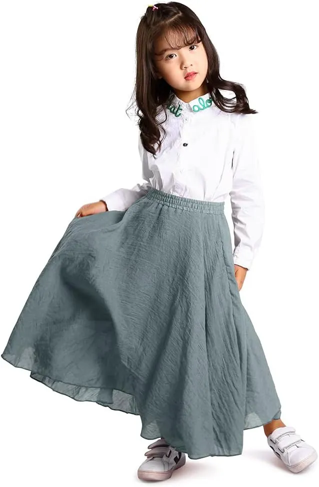 OCHENTA Little Big Girls Cotton Long Maxi Skirts Casual Renaissance Fairy Boho Skirts