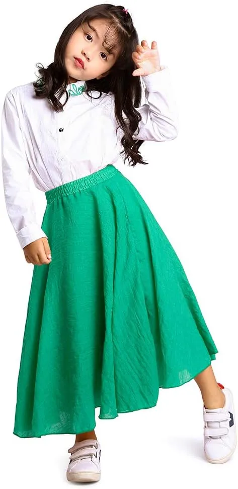 OCHENTA Little Big Girls Cotton Long Maxi Skirts Casual Renaissance Fairy Boho Skirts