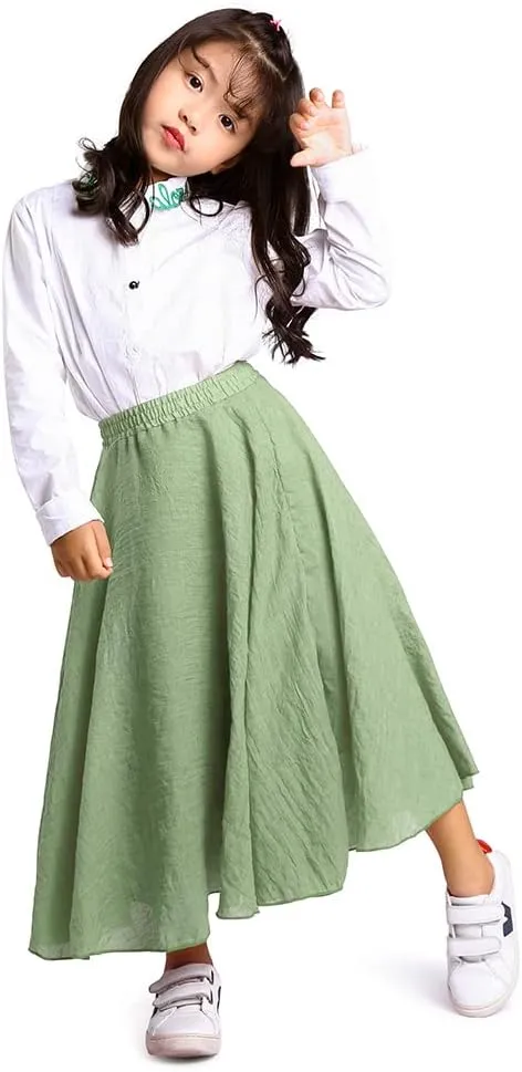OCHENTA Little Big Girls Cotton Long Maxi Skirts Casual Renaissance Fairy Boho Skirts