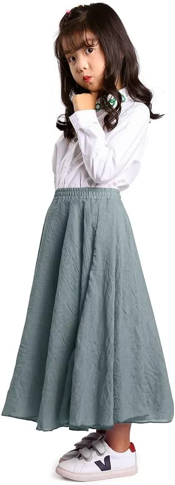 OCHENTA Little Big Girls Cotton Long Maxi Skirts Casual Renaissance Fairy Boho Skirts
