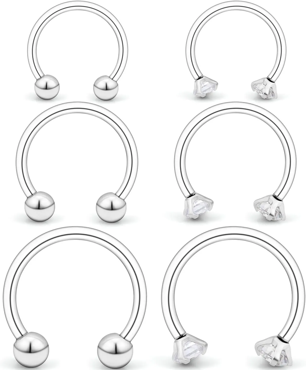 Ocptiy 16G Horseshoes Septum Rings 316L Surgical Steel Septum Nose Rings Cartilage Helix Tragus Earring Hoop Eyebrow Lip Rings Retainer Piercing Jewelry for Women Men 8mm 10mm 12mm