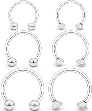 Ocptiy 16G Horseshoes Septum Rings 316L Surgical Steel Septum Nose Rings Cartilage Helix Tragus Earring Hoop Eyebrow Lip Rings Retainer Piercing Jewelry for Women Men 8mm 10mm 12mm