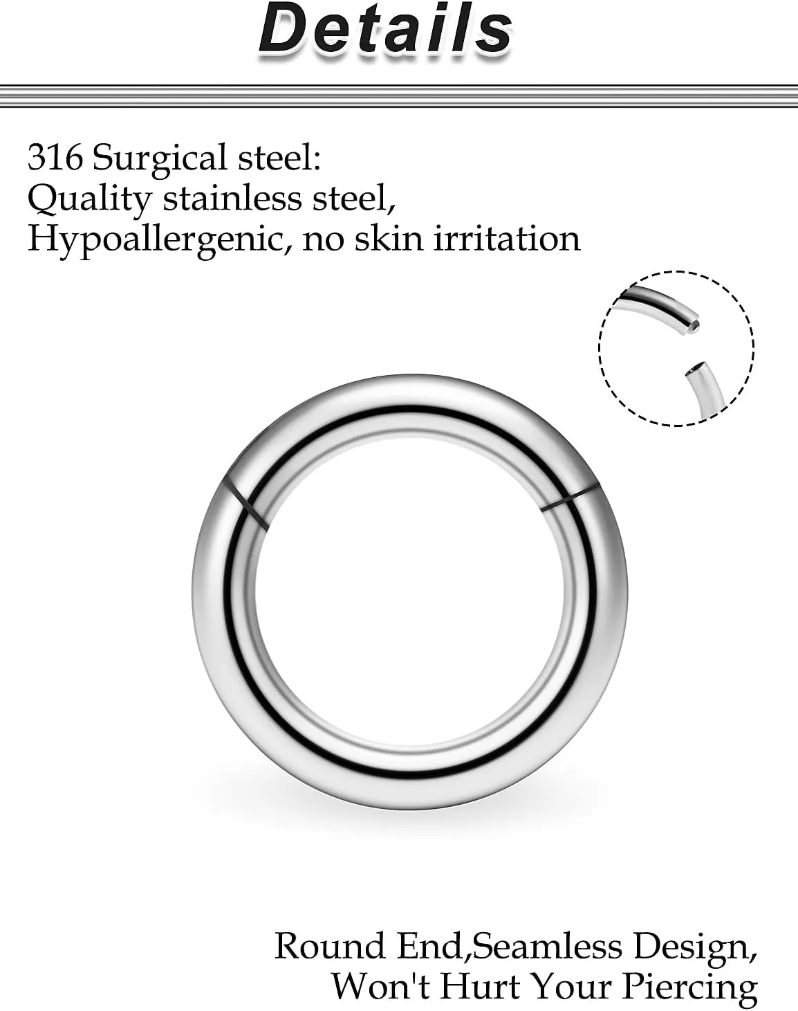 Ocptiy 6G 8G 12G 14G 16G Hinged Septum Rings Gauges Tunnels Plugs Earrings Stretching kit Surgical Steel Hinged Eyebrow Lip Belly Ring Cliker Helix Tragus Daith Rook Earrings Stretcher