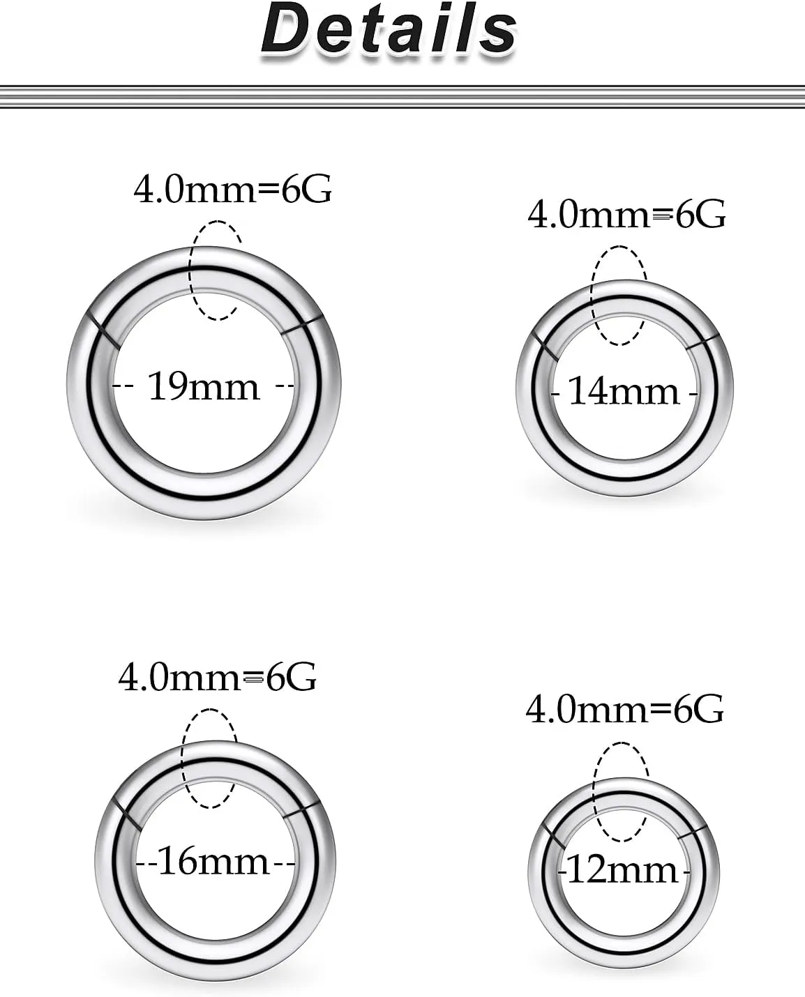 Ocptiy 6G 8G 12G 14G 16G Hinged Septum Rings Gauges Tunnels Plugs Earrings Stretching kit Surgical Steel Hinged Eyebrow Lip Belly Ring Cliker Helix Tragus Daith Rook Earrings Stretcher