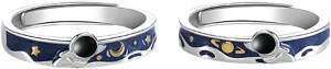 OIDIMS Cute Astronaut Couples Rings for Him and Her Matching Promise Engagement Wedding Blue Statement Open Band Sets Planet Star Moom Jewelry Gift for Valentine's Day Anniversary