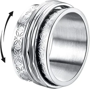 OIDIMS Flowers Stainless Steel Spinner Rings Fidget Band for Women Men Rotating Stress Relief Anxiety Finger Wide Ring Matching Couple Promise JewelryBff Gifts Valentine's Day Birthday