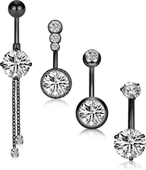 ONESING 4 Pcs 14G Belly Button Rings Belly Rings for Women with Gift Box Stainless Steel Navel Rings Belly Piercings Jewelry Belly Button Jewelry for Women Valentine's gift