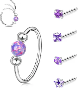 ONESING 5Pcs Nose Rings for Women, 20G Nose Rings Studs and 18G Nose Hoops Hypoallergenic Stainless Steel Nose Piercings Jewelry Silver Nose Jewelry Septum Helix Cartilage Lip Body Piercings for Women Men