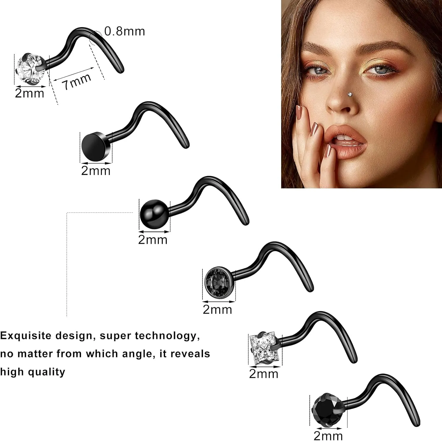 ONESING 9-40 Pcs Nose Rings - Hoops, Studs & L Shape - Hypoallergenic Stainless Steel Nose Piercings for Women & Men