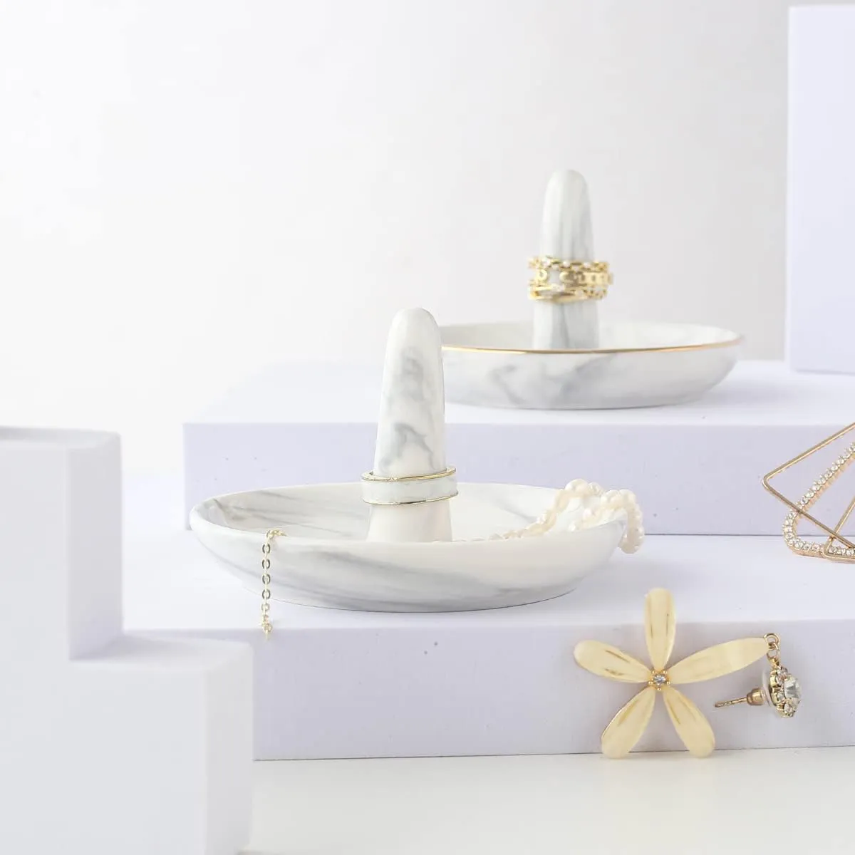 oskas Marble Ring Dish Holder,Decorative Porcelain Trinket Jewelry Dish Tray for Rings Earrings Necklaces,4 inch,Engagement Wedding Birthday Mother's Day Christmas Gift