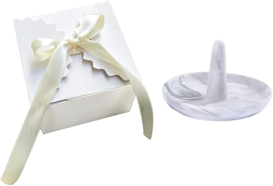 oskas Marble Ring Dish Holder,Decorative Porcelain Trinket Jewelry Dish Tray for Rings Earrings Necklaces,4 inch,Engagement Wedding Birthday Mother's Day Christmas Gift