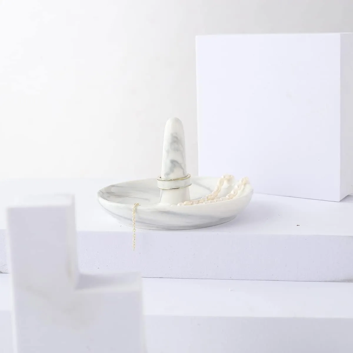 oskas Marble Ring Dish Holder,Decorative Porcelain Trinket Jewelry Dish Tray for Rings Earrings Necklaces,4 inch,Engagement Wedding Birthday Mother's Day Christmas Gift