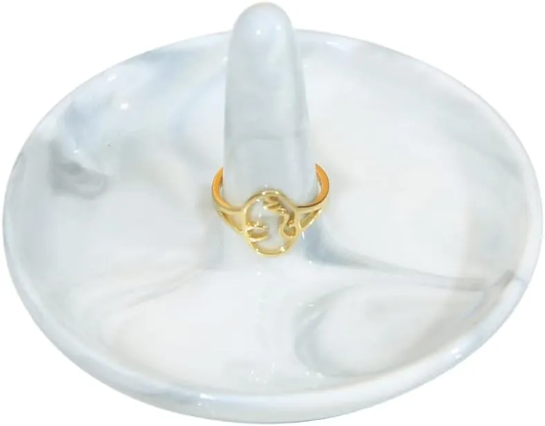 oskas Marble Ring Dish Holder,Decorative Porcelain Trinket Jewelry Dish Tray for Rings Earrings Necklaces,4 inch,Engagement Wedding Birthday Mother's Day Christmas Gift