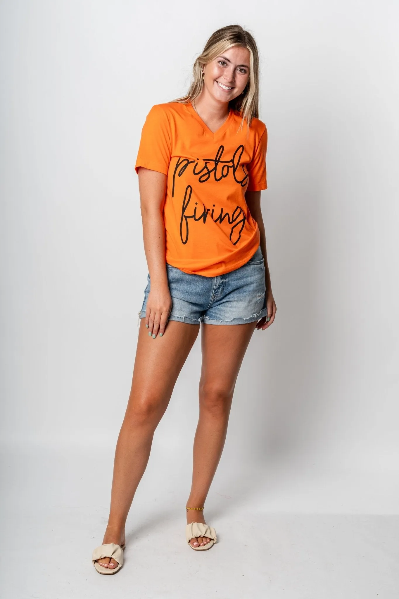 OSU Pistols Firing Barcelony v-neck t-shirt orange