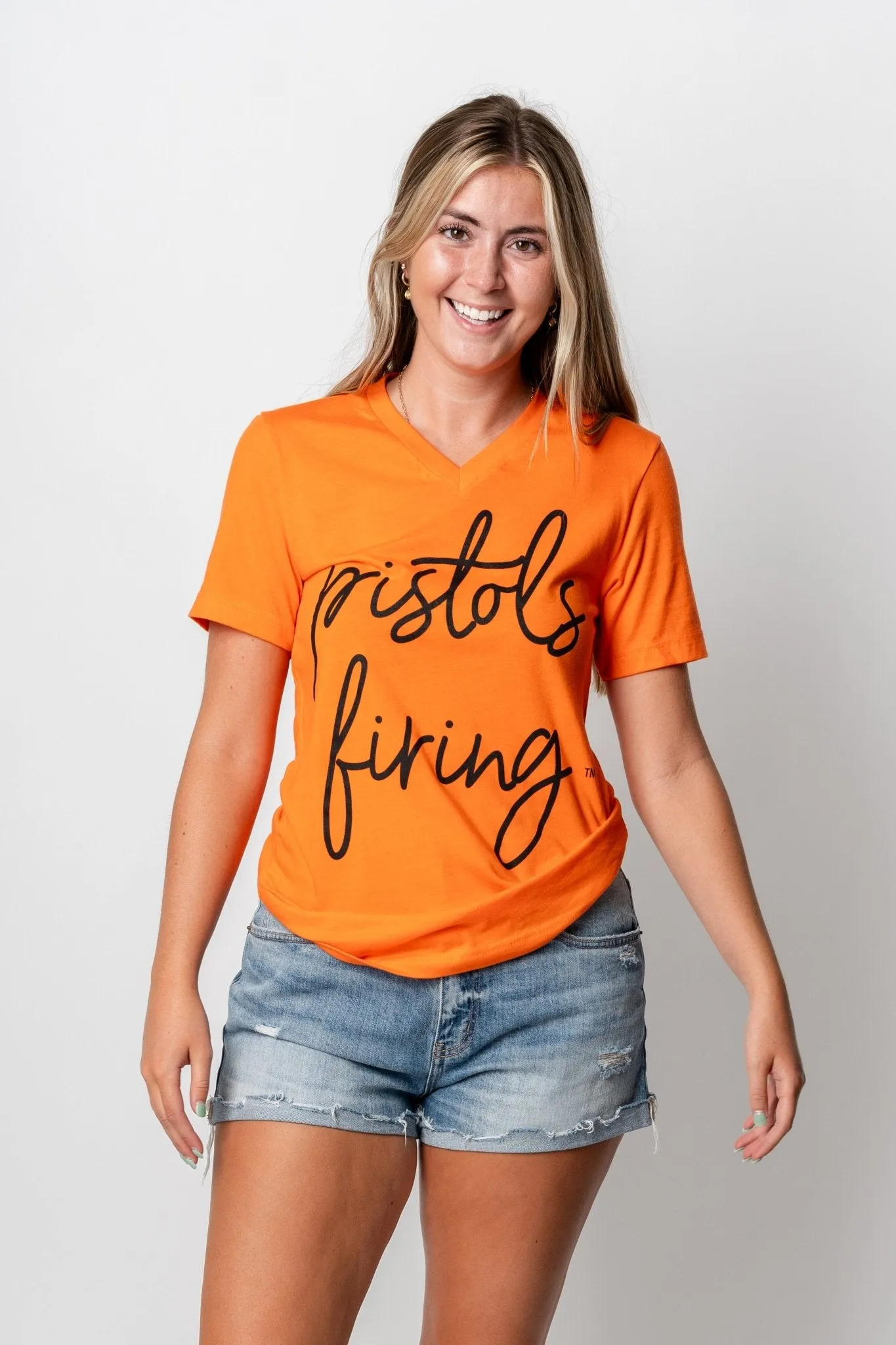 OSU Pistols Firing Barcelony v-neck t-shirt orange