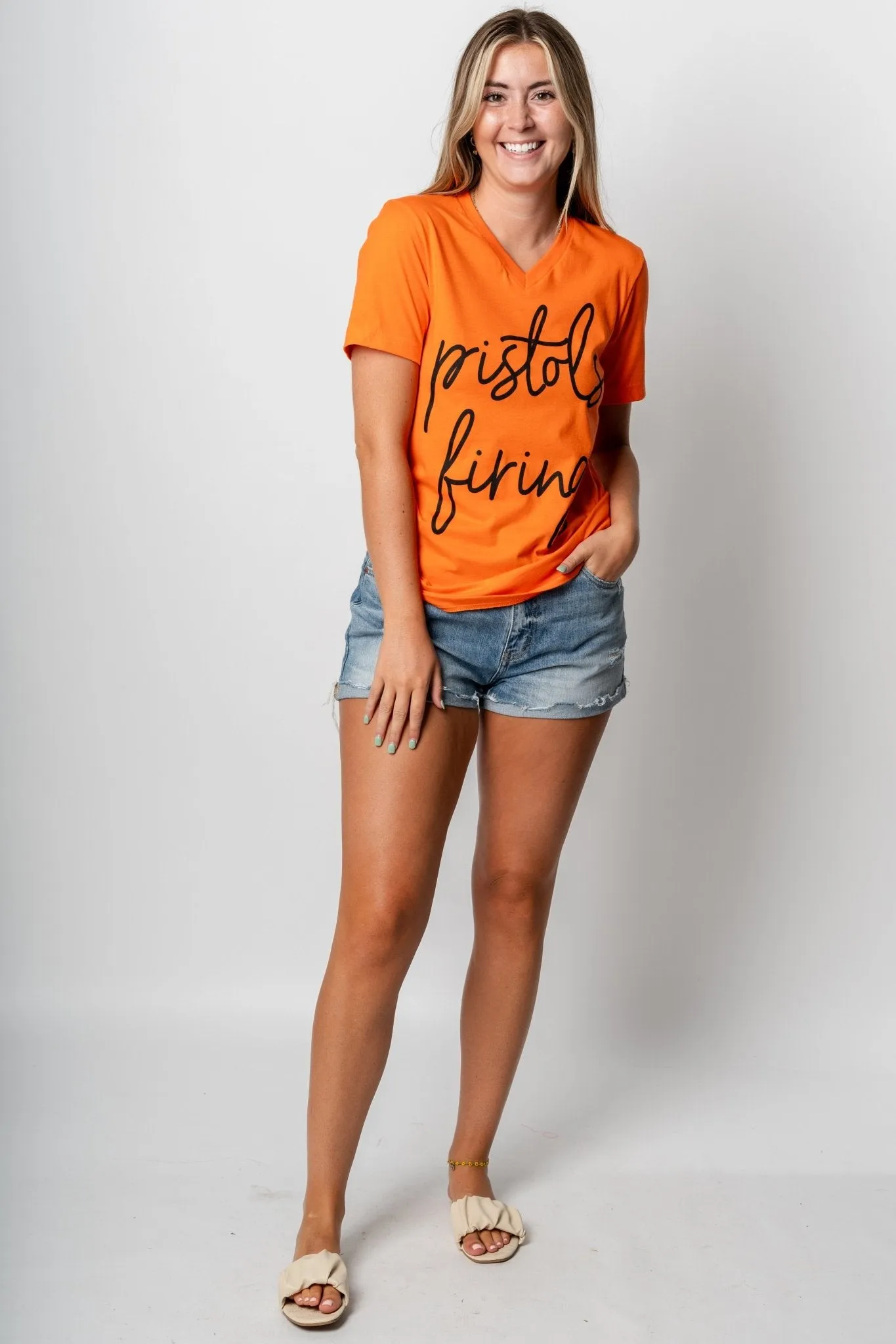 OSU Pistols Firing Barcelony v-neck t-shirt orange