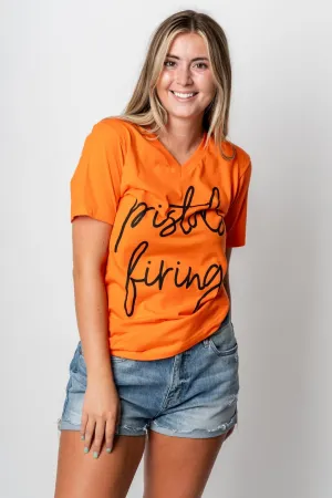 OSU Pistols Firing Barcelony v-neck t-shirt orange
