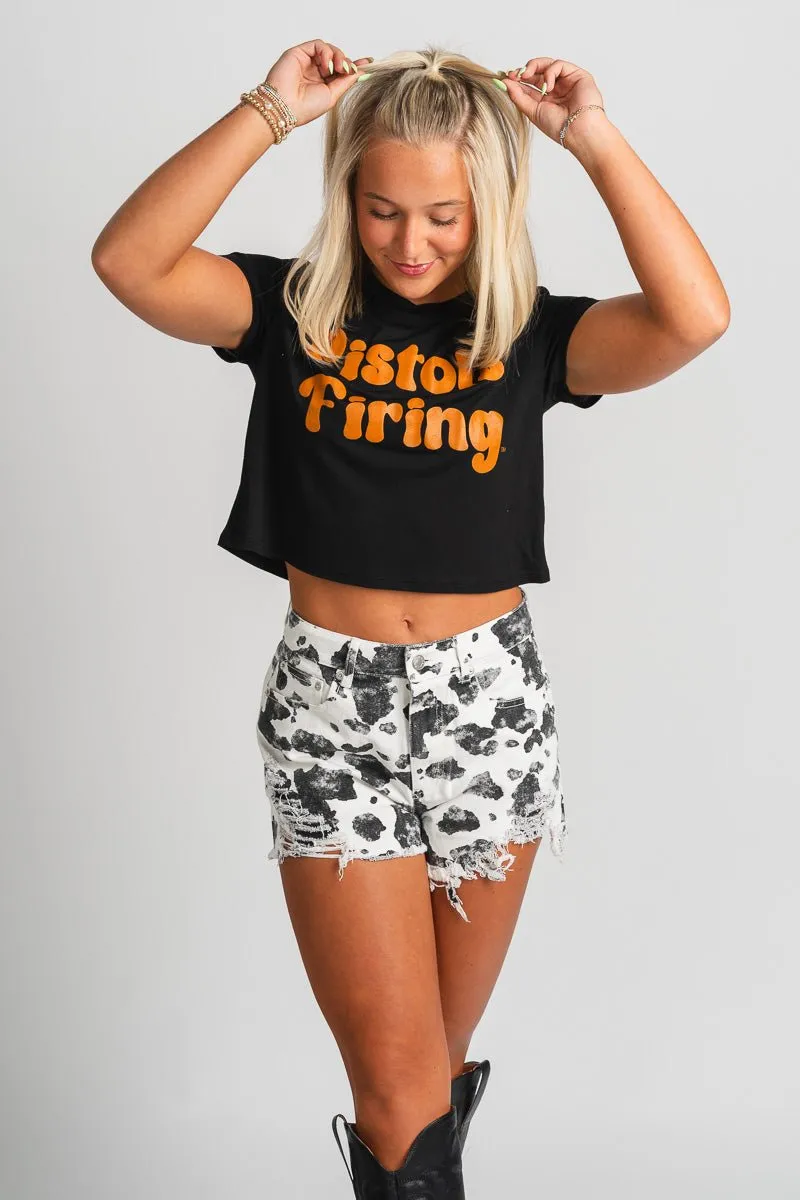 OSU Pistols firing pep crop t-shirt black