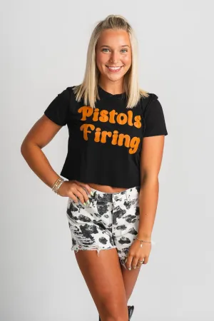 OSU Pistols firing pep crop t-shirt black