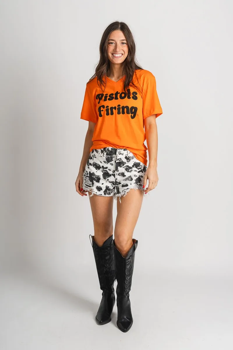 OSU Pistols Firing pep v-neck t-shirt orange