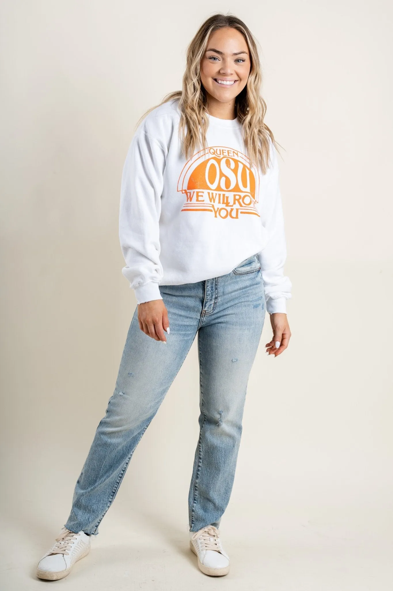 OSU Queen we will rock you sweatshirt white