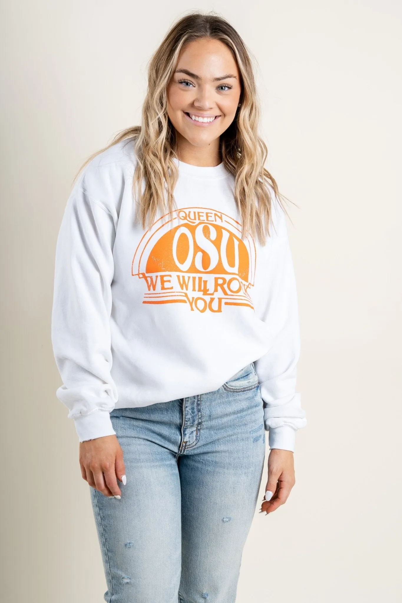 OSU Queen we will rock you sweatshirt white