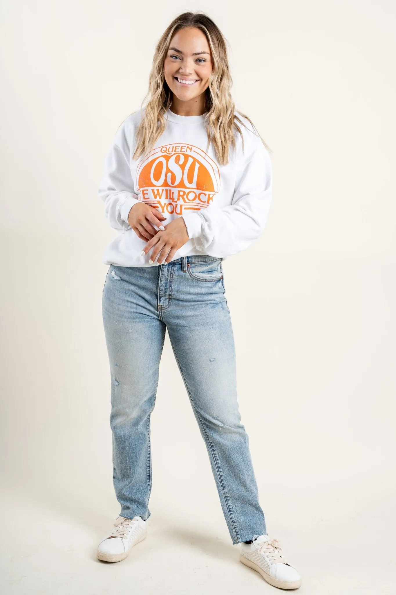 OSU Queen we will rock you sweatshirt white