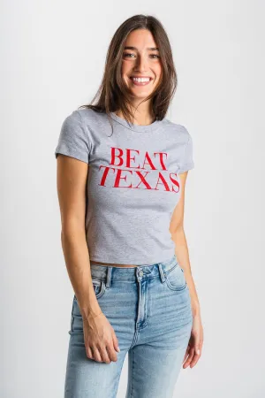 OU Beat Texas crop baby tee grey