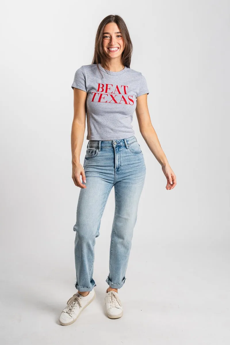 OU Beat Texas crop baby tee grey