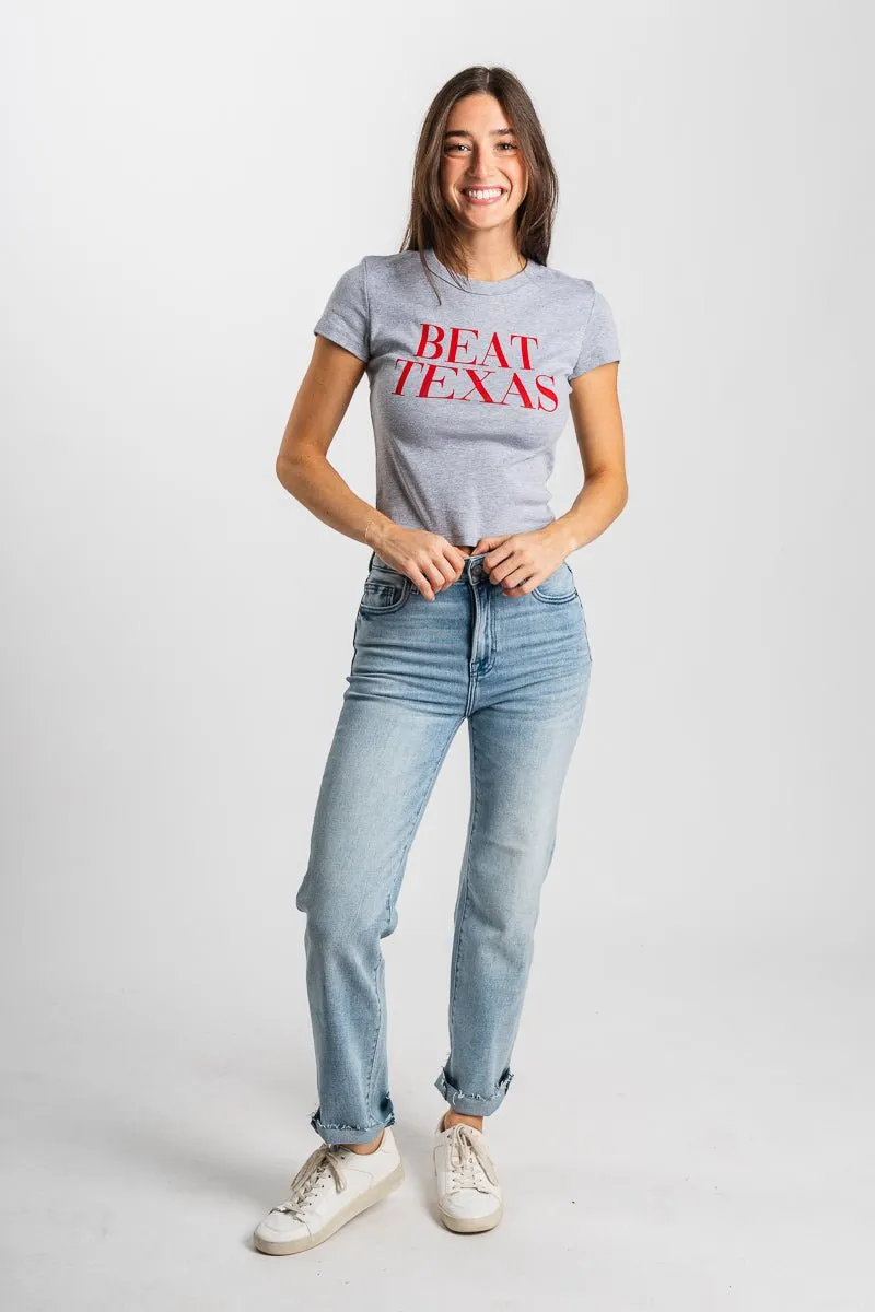 OU Beat Texas crop baby tee grey