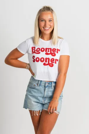 OU Boomer Sooner pep crop t-shirt white