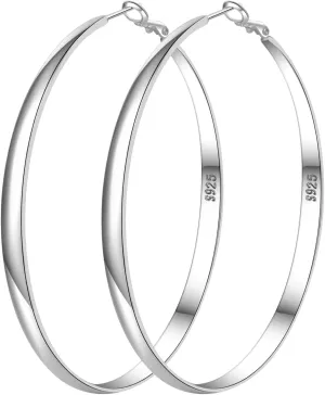 PABBEU Sterling Silver Hoop Earrings for Women - Large Hypoallergenic Thin Oversize Big Hoops - S925 Hypoallergenic