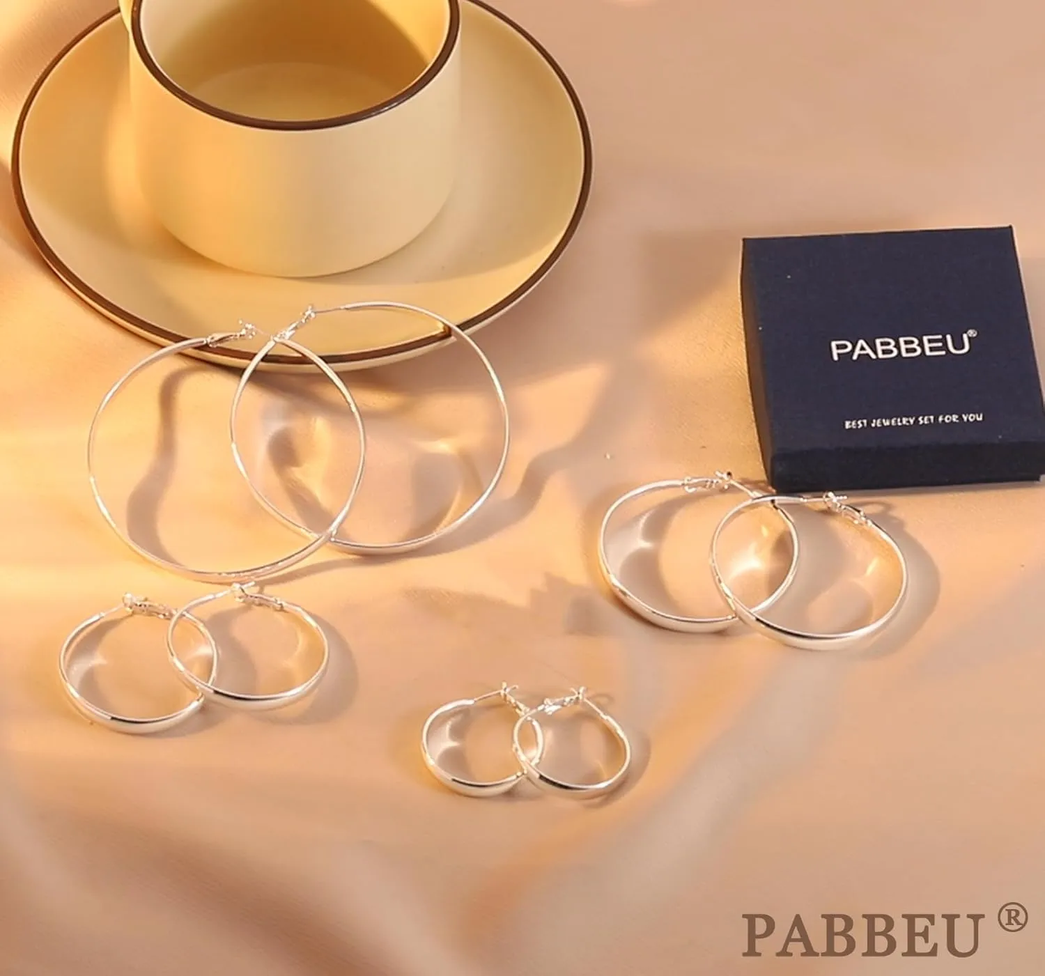 PABBEU Sterling Silver Hoop Earrings for Women - Large Hypoallergenic Thin Oversize Big Hoops - S925 Hypoallergenic