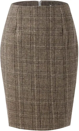 Pencil Pull-On Skirts for Women Plaid Slimming Midi Skirts Fashion Ruched Bodycon Skirt 2024 Trendy Fall Skirt