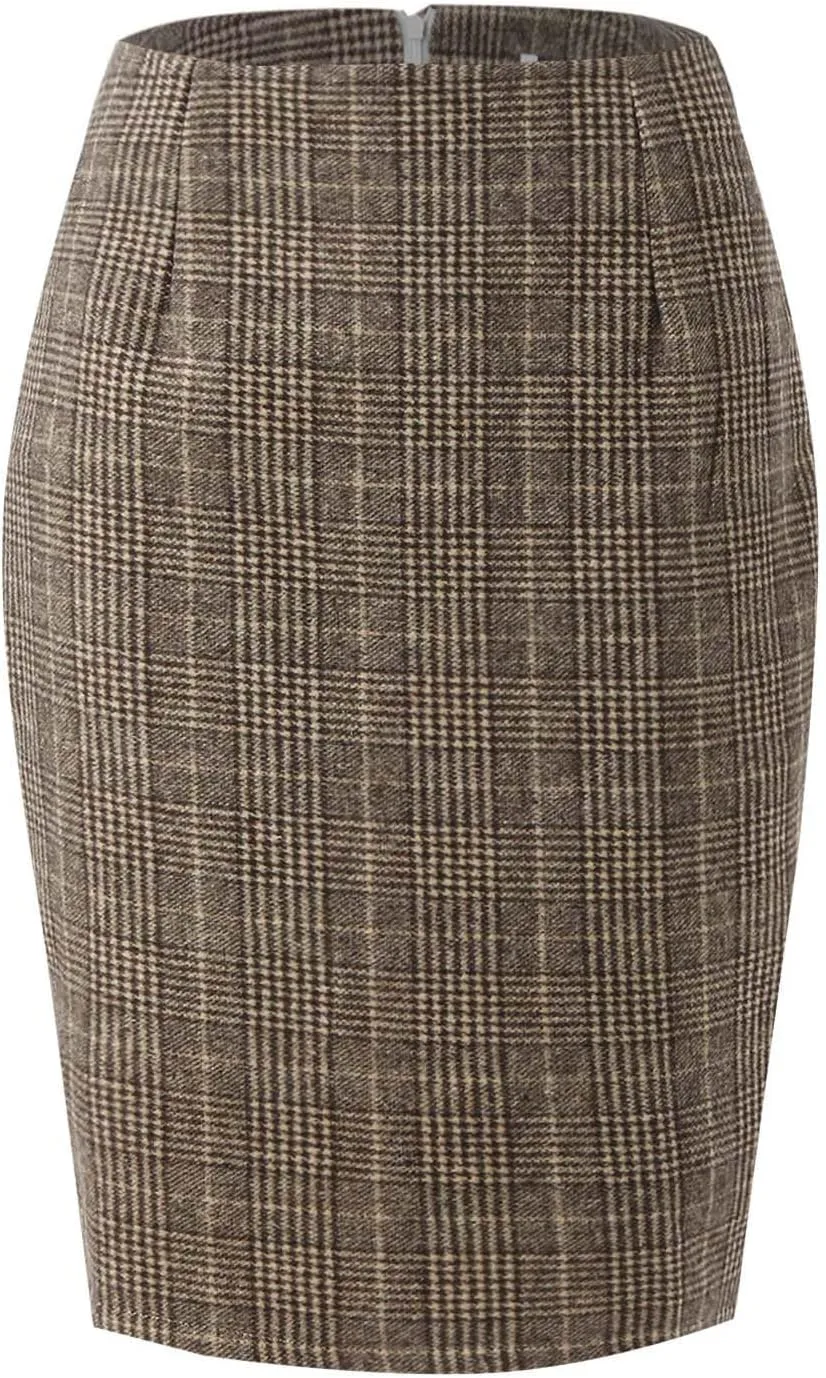 Pencil Pull-On Skirts for Women Plaid Slimming Midi Skirts Fashion Ruched Bodycon Skirt 2024 Trendy Fall Skirt